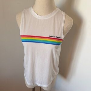 Spiritual Gangster White Tank Top with Rainbow Stripe